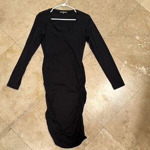 Black Long Sleeve Ruched Bodycon Dress -